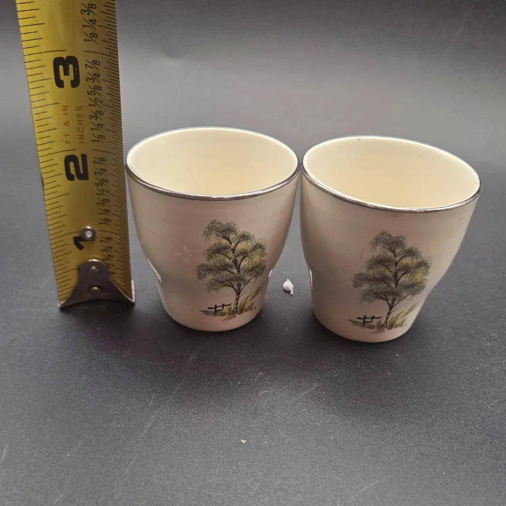 Egg Cups Low Profile Willow Tree Design Vintage